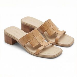 Danelle Vintage Tan Leather Woven Slide Sandals Block Heel Square Toe Boho 5M
